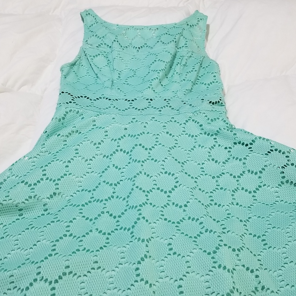 Baby Blue Lace Dress with See-through Details